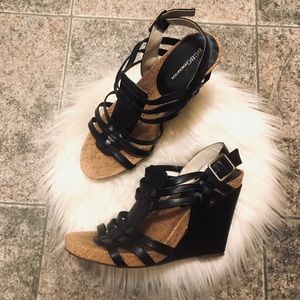 BCBG Strappy Black wedges